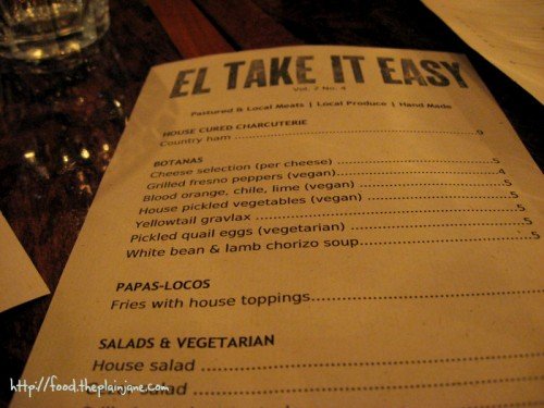 Menu - El Take It Easy - North Park | San Diego, CA