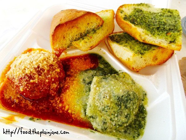 half order mushroom ravioli with meatball