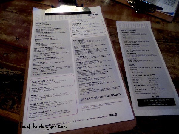 southpaw social club - menu