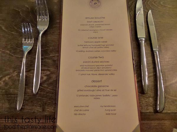 Vessel Restaurant Media Dinner Menu