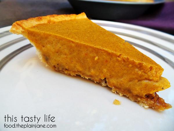 Slice of Pumpkin Pudding Pie with Pecan Crust | This Tasty Life - http://food.theplainjane.com