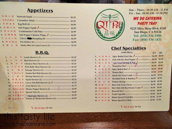 Regular Menu / QT Pot - Mira Mesa, San Diego / This Tasty Life