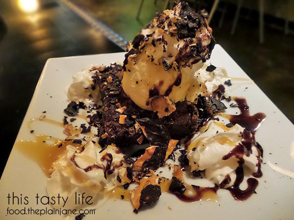 triple chocolate brownie with ice cream 