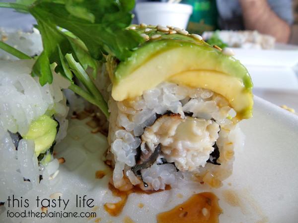 Caterpillar Roll - side view - Deli Sushi and Desserts in San Diego / This Tasty Life