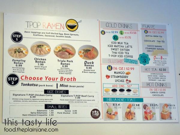 Ramen Menu at T-Pop Desserts & More | San Diego, CA