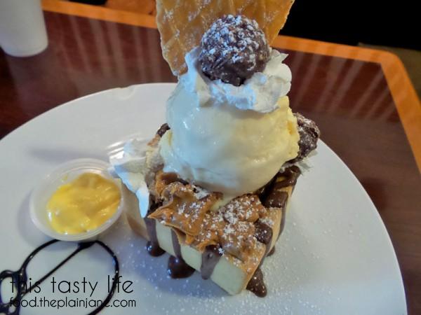 Rome Dessert - Shibuya Honey Brick Toast with ice cream, peanut butter, ferrero rocher, nutella, butter waffle cookies and more at T-Pop Desserts & More | San Diego, CA