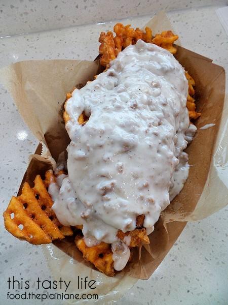Breakfast Fries with Eggs and Sausage Gravy | Funky Fries and Burgers in El Cajon