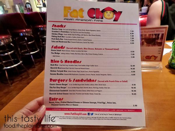 Menu Side One at Fat Choy | Las Vegas, NV