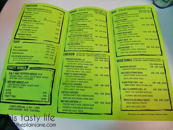 Menu | Wei Wei Asian Express - San Diego, CA