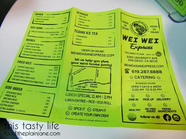 Menu | Wei Wei Asian Express - San Diego, CA