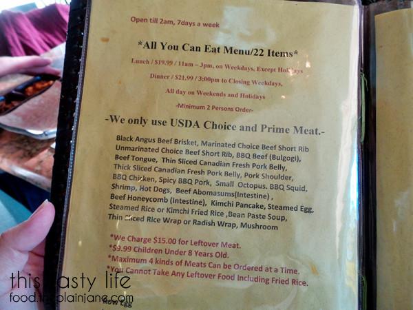 Meat Choices Menu - Hae Jang Chon / Los Angeles, CA