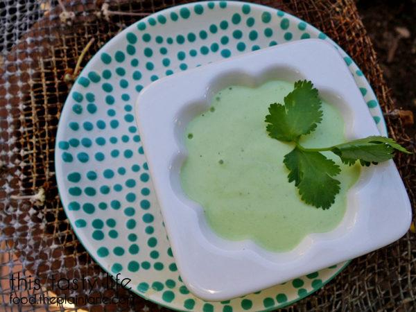 Pretty green Cilantro Garlic Sauce - a tasty condiment for a variety of foods, especially tacos!