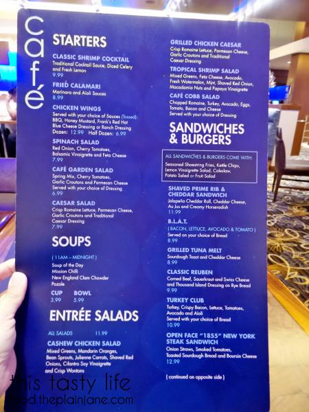 Menu Page 2 at The Cafe at Harrah's Rincon Casino | Valley Center, CA