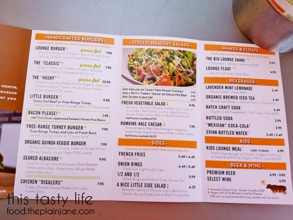 Menu at Burger Lounge | Kensington - San Diego, CA