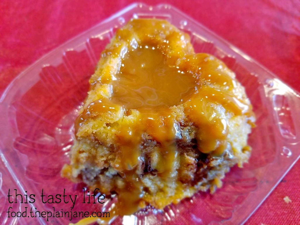 Heart Shaped Bread Pudding with Caramel Sauce at Bear Buns Bakery | Serra Mesa, San Diego, CA