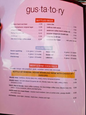 Menu - Gustatory | Coronado, CA