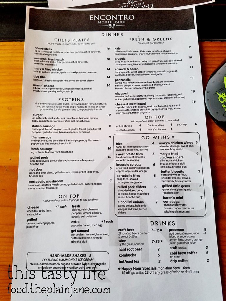 Menu | Encontro North Park - San Diego, CA