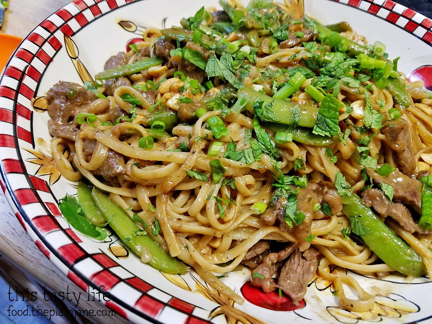 Noodles with Peanut Sauce, Beef, and Sugar Snap Peas