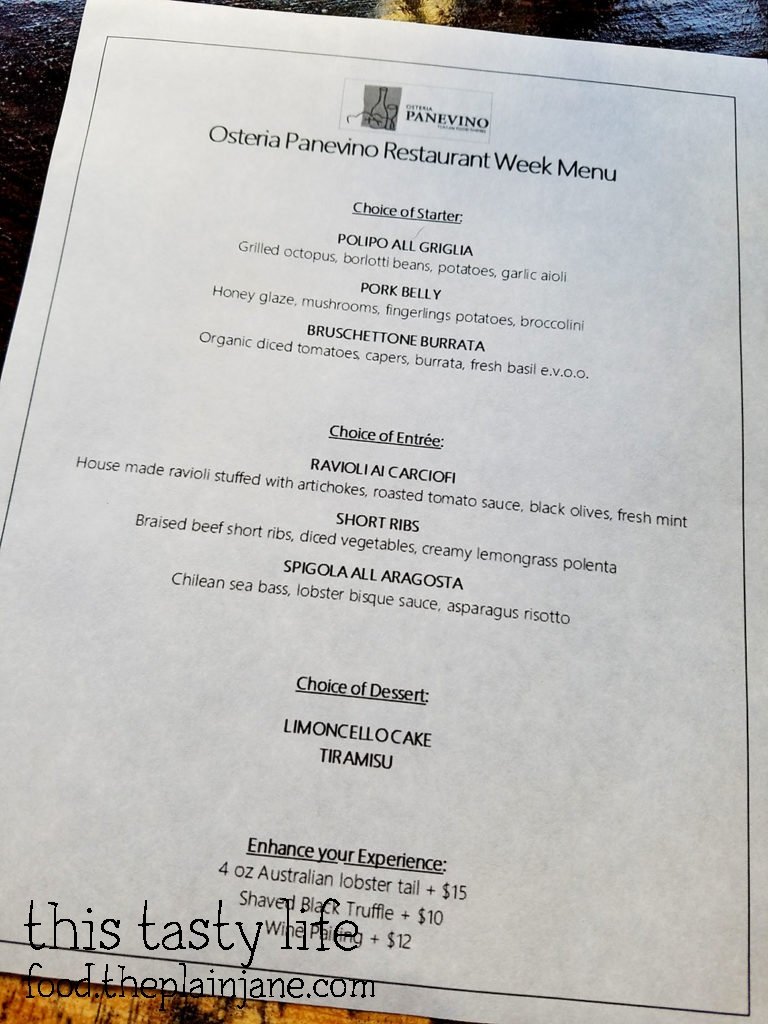 Osteria Panevino San Diego Restaurant Week Menu