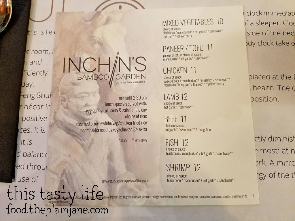Lunch Menu at Inchin's Bamboo Garden - San Diego, CA