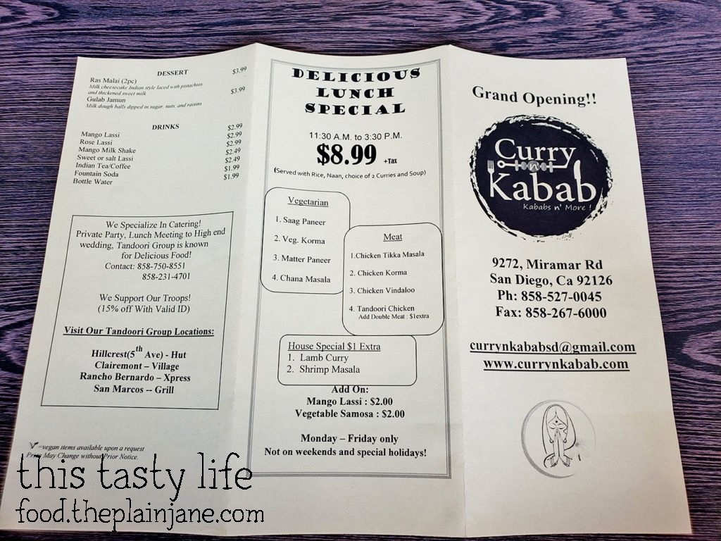 Menu at Curry N Kabab - San Diego, CA