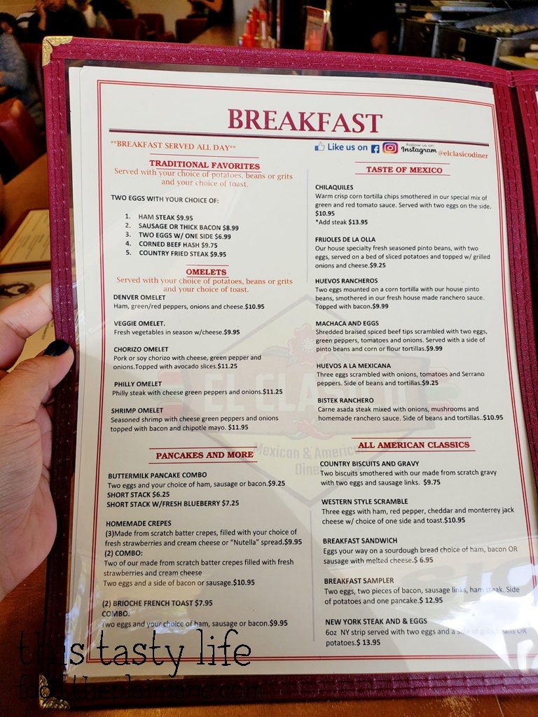 Breakfast Menu at El Clasico Diner - Lemon Grove, San Diego, CA