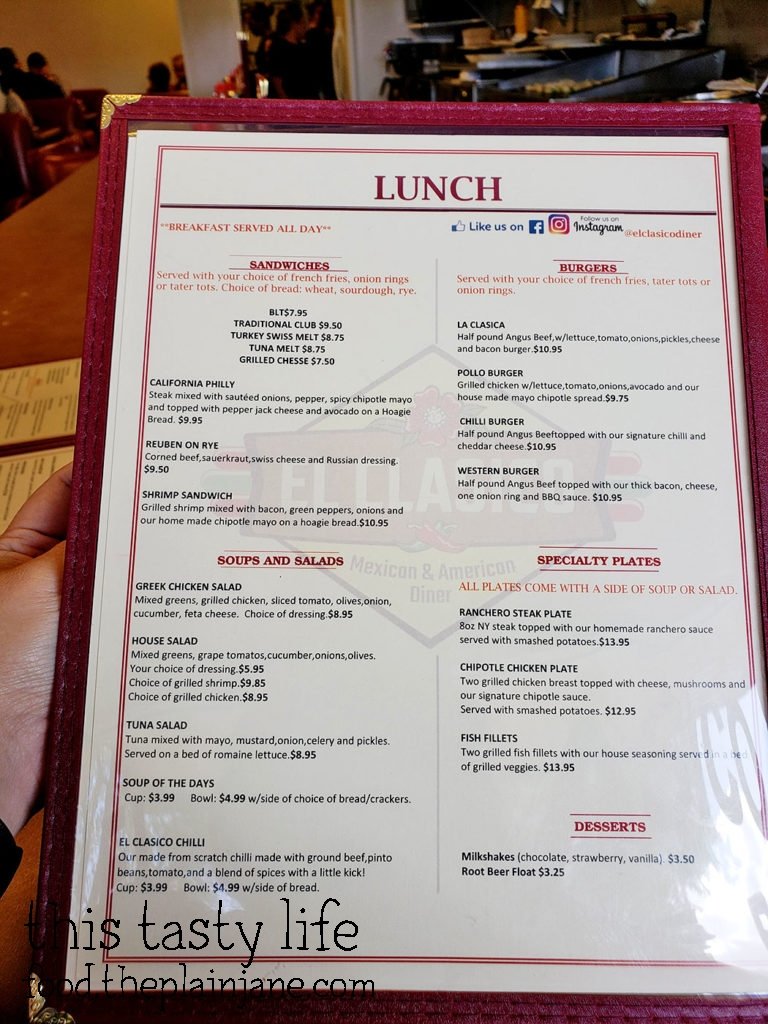 Lunch Menu at El Clasico Diner - Lemon Grove, San Diego, CA
