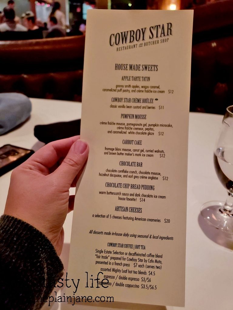 Dessert Menu at Cowboy Star - San Diego, CA