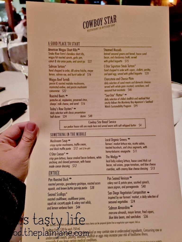 Menu at Cowboy Star - San Diego, CA