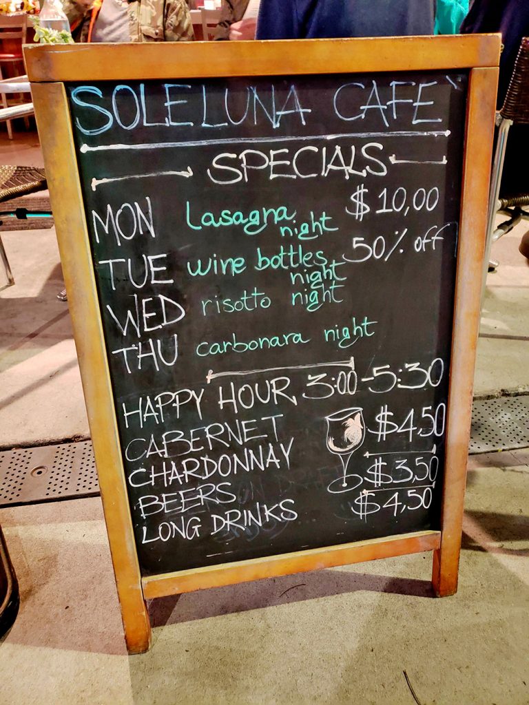 Specials Board at Soleluna Cafe - San Diego, CA