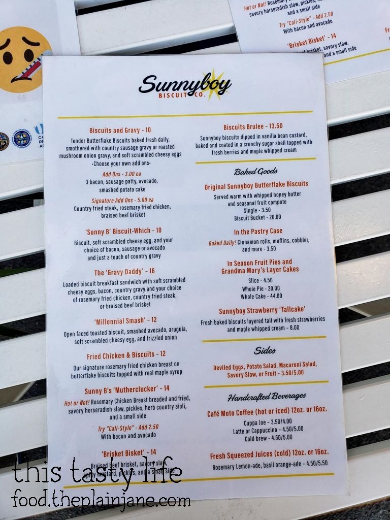 Sunnyboy Biscuit Company Menu